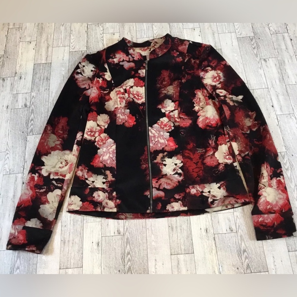 Roz & Ali Women’s Floral‎ Bomber Jacket Boho Bohemian Windbreaker Size Small